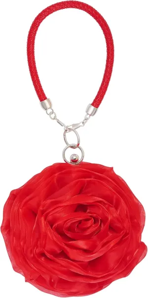 Women Rose Clutch Satin Rose Shaped Clutch Handbag Floral Evening Bag Red for Wedding Party Christmas Mother's Day Gift