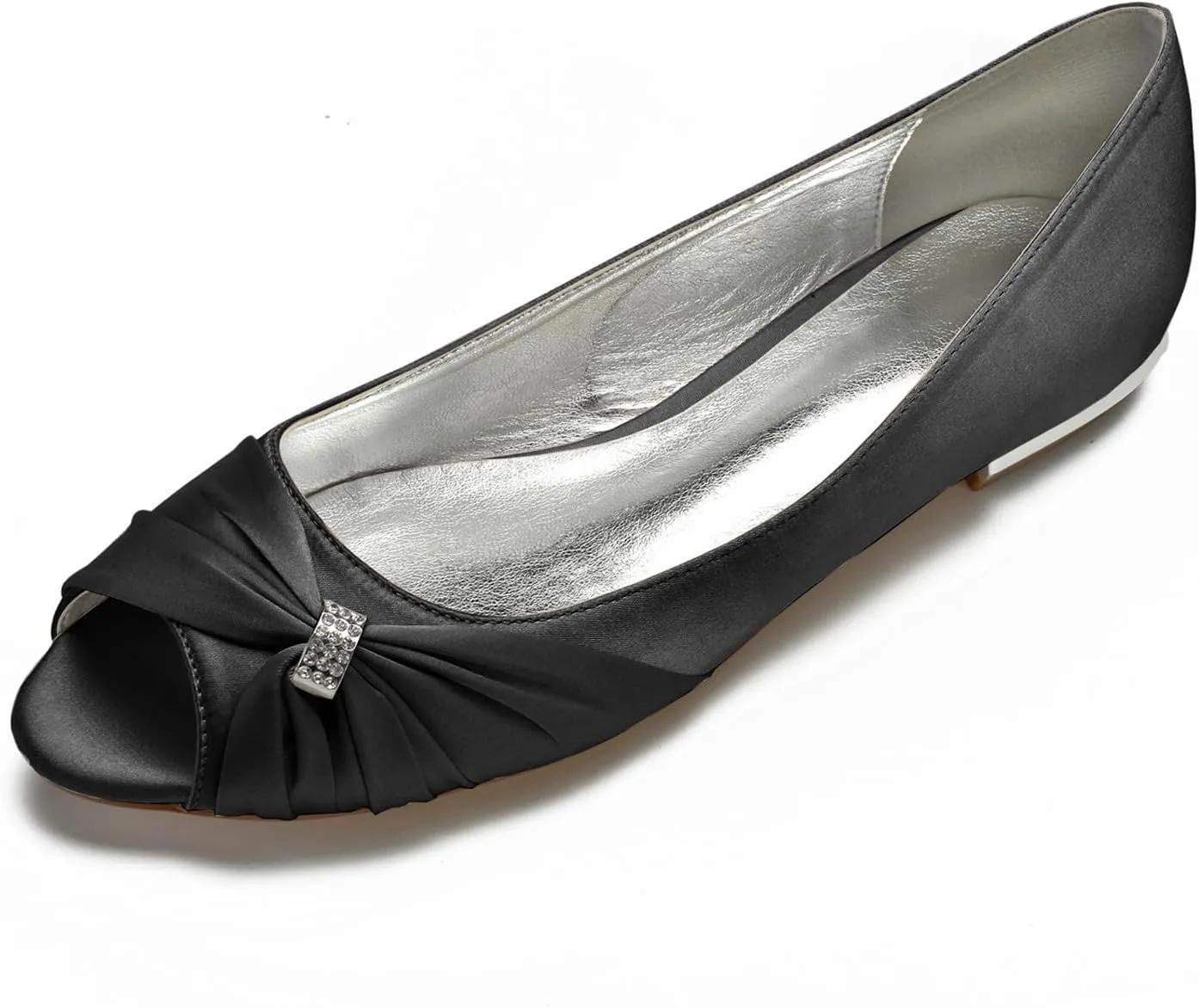 Women Satin Rhinestones Wedding Flats for Bride Prom Evening Party Dress Shoes Evening Party Wedding Dress Closed Party Low Shoes