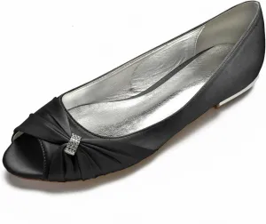 Women Satin Rhinestones Wedding Flats for Bride Prom Evening Party Dress Shoes Evening Party Wedding Dress Closed Party Low Shoes