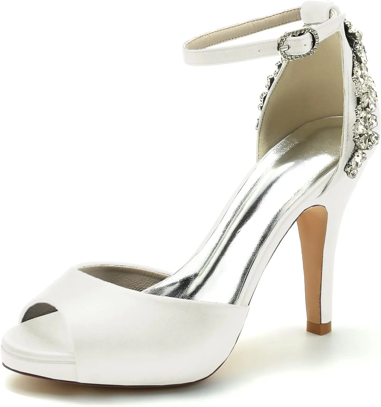 Women Sexy Peep Toe Rhinestone Stiletto High Heel Evening Pumps Ankle Strap Crystal Shoes