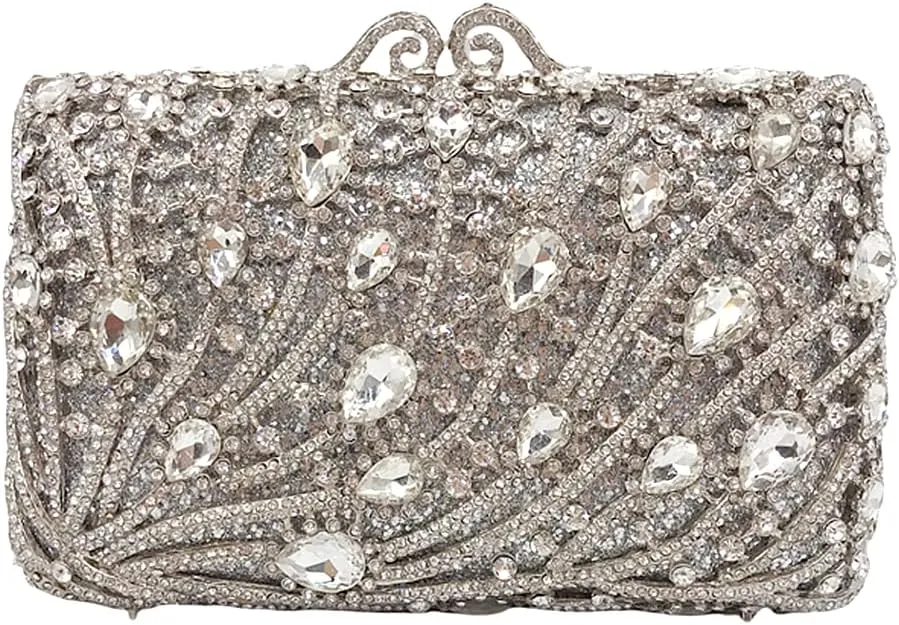 Women Sparkling Rhinestone Clutch Purse Seaweed Crystal Evening Bag Wedding Handbag Shoulder Bag for Prom Party