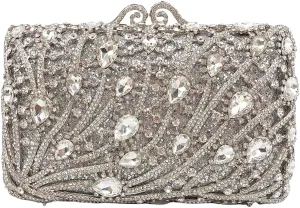 Women Sparkling Rhinestone Clutch Purse Seaweed Crystal Evening Bag Wedding Handbag Shoulder Bag for Prom Party