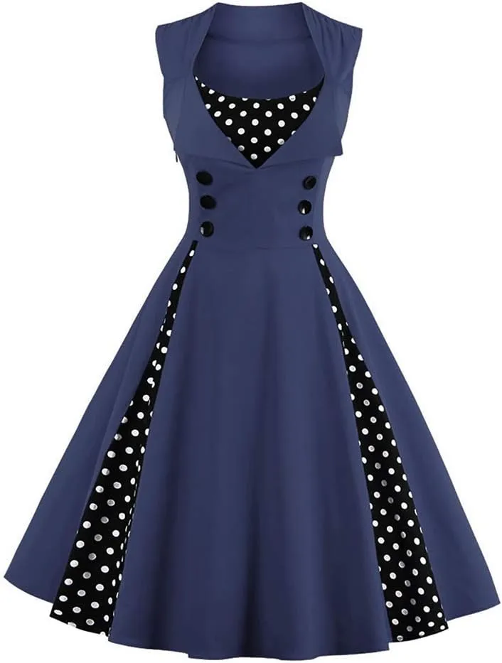 Women Vintage Polka Dot 1950s Rockabilly Halter Audrey Dress Retro Floral Evening Cocktail Swing Dress