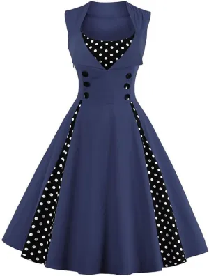 Women Vintage Polka Dot 1950s Rockabilly Halter Audrey Dress Retro Floral Evening Cocktail Swing Dress