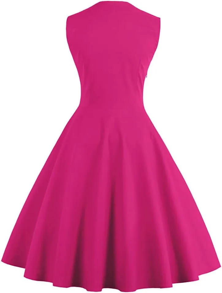 Women Vintage Polka Dot 1950s Rockabilly Halter Audrey Dress Retro Floral Evening Cocktail Swing Dress