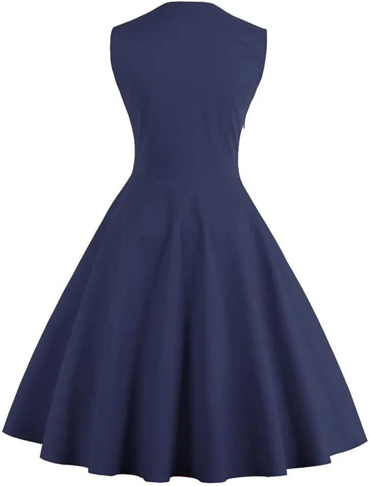 Women Vintage Polka Dot 1950s Rockabilly Halter Audrey Dress Retro Floral Evening Cocktail Swing Dress