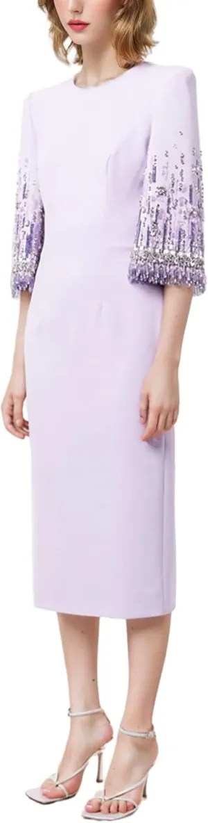 Women's 2025 Party Cocktail Dress Beaded Diamond Slim Midi Formal Dresses Half Sleeve Female Evening Dresses