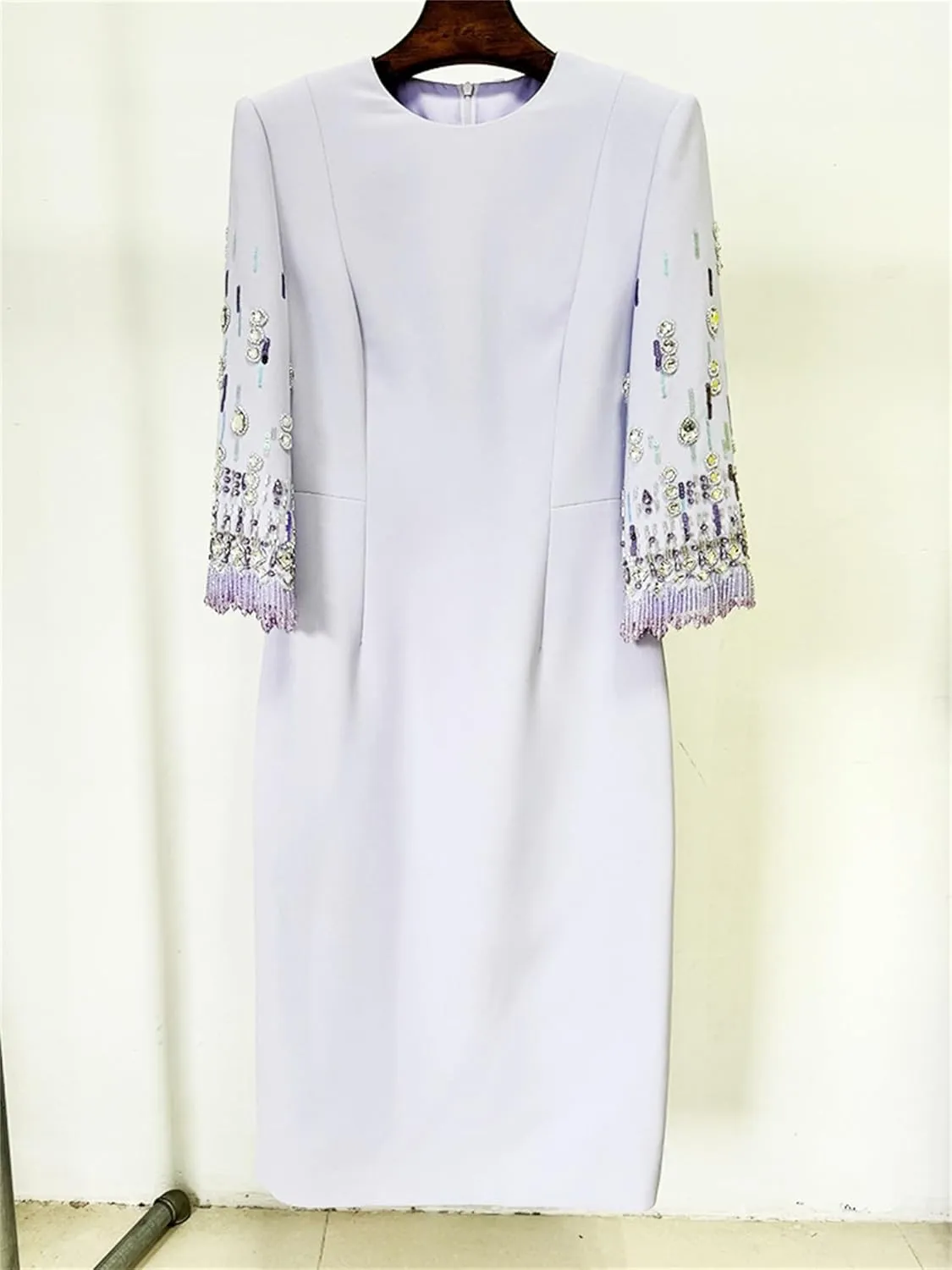 Women's 2025 Party Cocktail Dress Beaded Diamond Slim Midi Formal Dresses Half Sleeve Female Evening Dresses