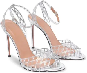 Women's Ankle Strap Sandals Transparent Cut Out Crystal Embellished Peep-Toe High Heels Silver Buckle Stiletto Rhinestone Dress Shoes For Party Wedding Prom