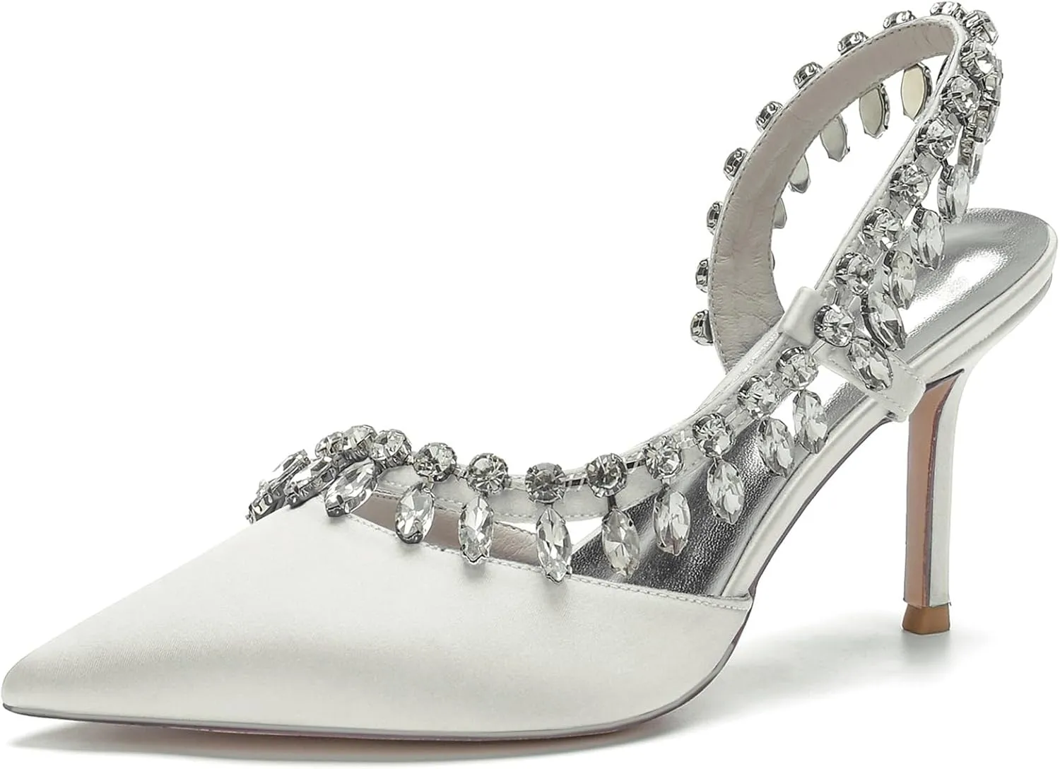 Women's Bridal Party Work Dress Slingback Shoes Wedding Shoes with Crystal Sparkly Pointed ToeHigh Pumps