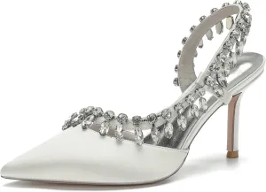 Women's Bridal Party Work Dress Slingback Shoes Wedding Shoes with Crystal Sparkly Pointed ToeHigh Pumps
