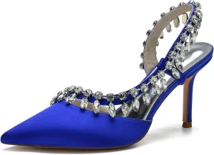 Women's Bridal Party Work Dress Slingback Shoes Wedding Shoes with Crystal Sparkly Pointed ToeHigh Pumps