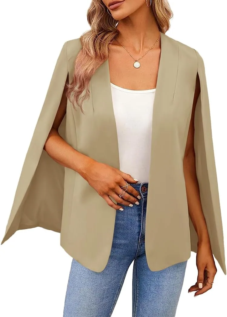 Women's Cape Blazer Split Long Sleeve Open Front Blazer Jacket Business Casual Suit Tops Cardigan Coats