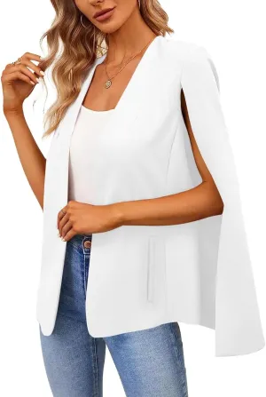 Women's Cape Blazer Split Long Sleeve Open Front Blazer Jacket Business Casual Suit Tops Cardigan Coats