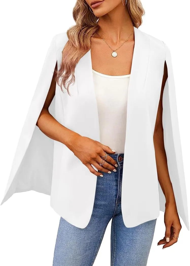 Women's Cape Blazer Split Long Sleeve Open Front Blazer Jacket Business Casual Suit Tops Cardigan Coats