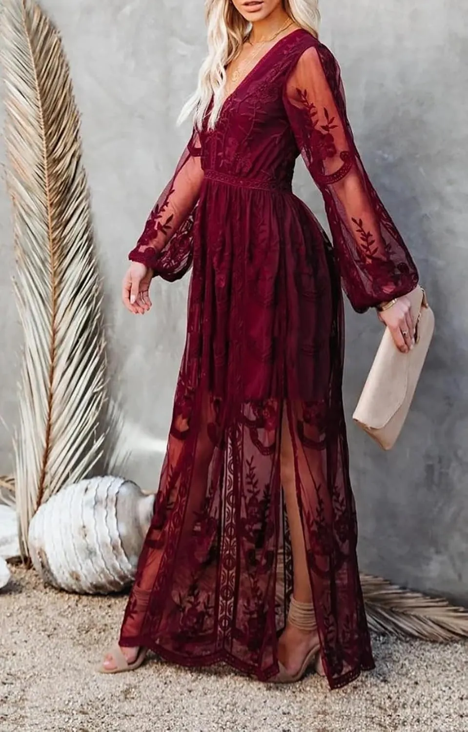 Women's Casual Off Shoulder Lace Maxi Dress Boho White Bridesmaid Wedding Evening Party Dresses