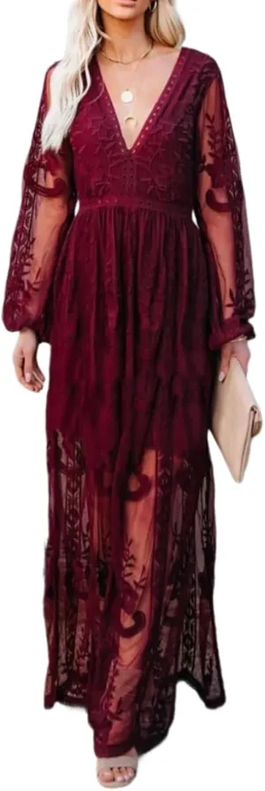 Women's Casual Off Shoulder Lace Maxi Dress Boho White Bridesmaid Wedding Evening Party Dresses