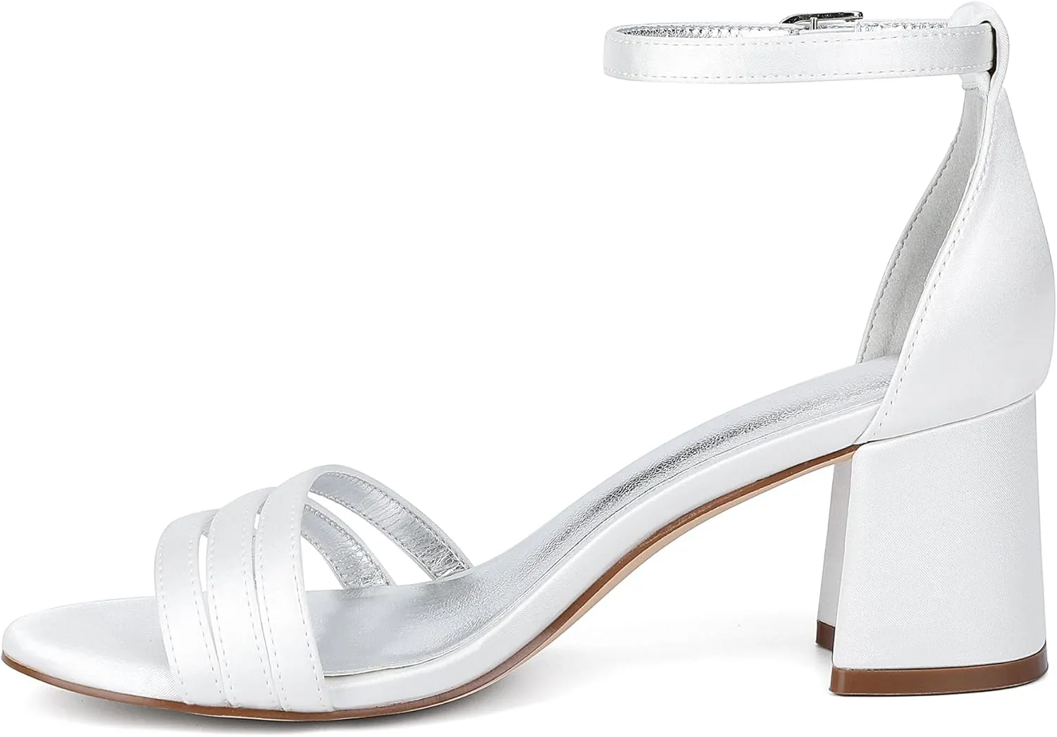 Women's Chunky Block Heel Sandals for Women Open Toe High Heel Satin Ankle Strap Bridal Shoes for Wedding
