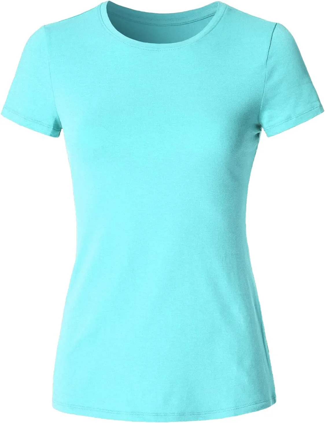 Women's Crewneck Short Sleeve Slim Fitted T-Shirt Solid Basic Tee Stretchy Casual Top