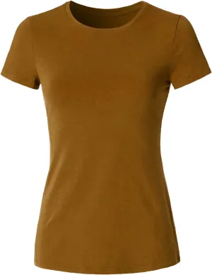 Women's Crewneck Short Sleeve Slim Fitted T-Shirt Solid Basic Tee Stretchy Casual Top