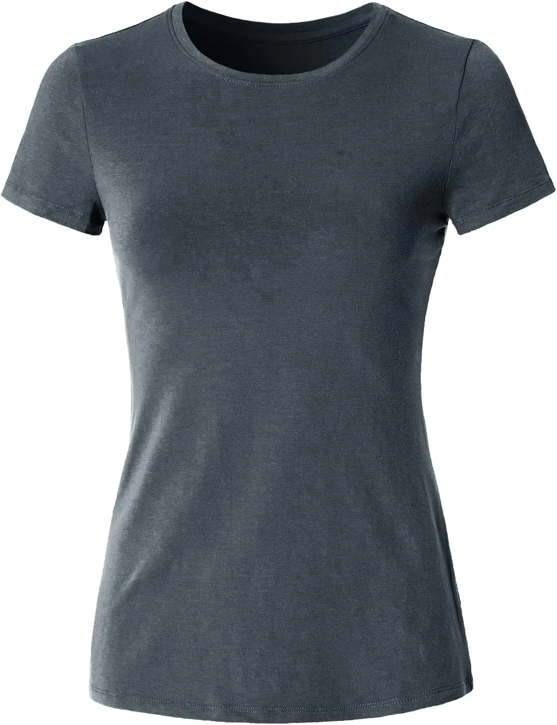 Women's Crewneck Short Sleeve Slim Fitted T-Shirt Solid Basic Tee Stretchy Casual Top