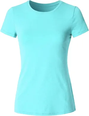 Women's Crewneck Short Sleeve Slim Fitted T-Shirt Solid Basic Tee Stretchy Casual Top