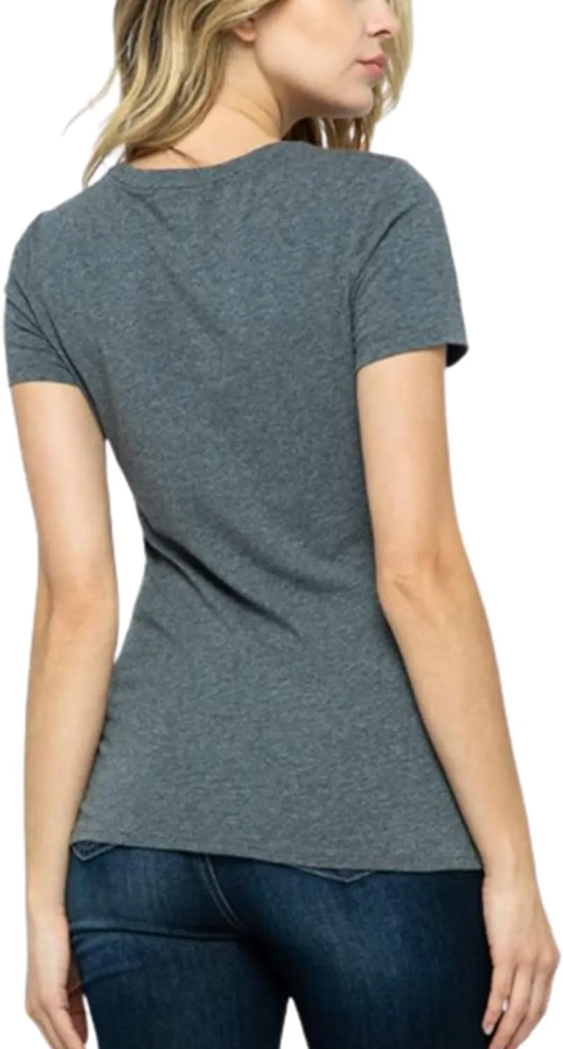 Women's Crewneck Short Sleeve Slim Fitted T-Shirt Solid Basic Tee Stretchy Casual Top