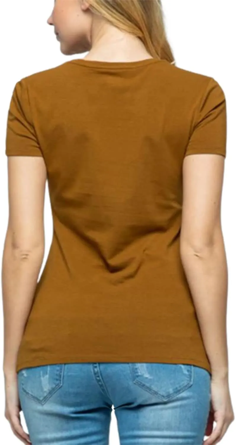Women's Crewneck Short Sleeve Slim Fitted T-Shirt Solid Basic Tee Stretchy Casual Top