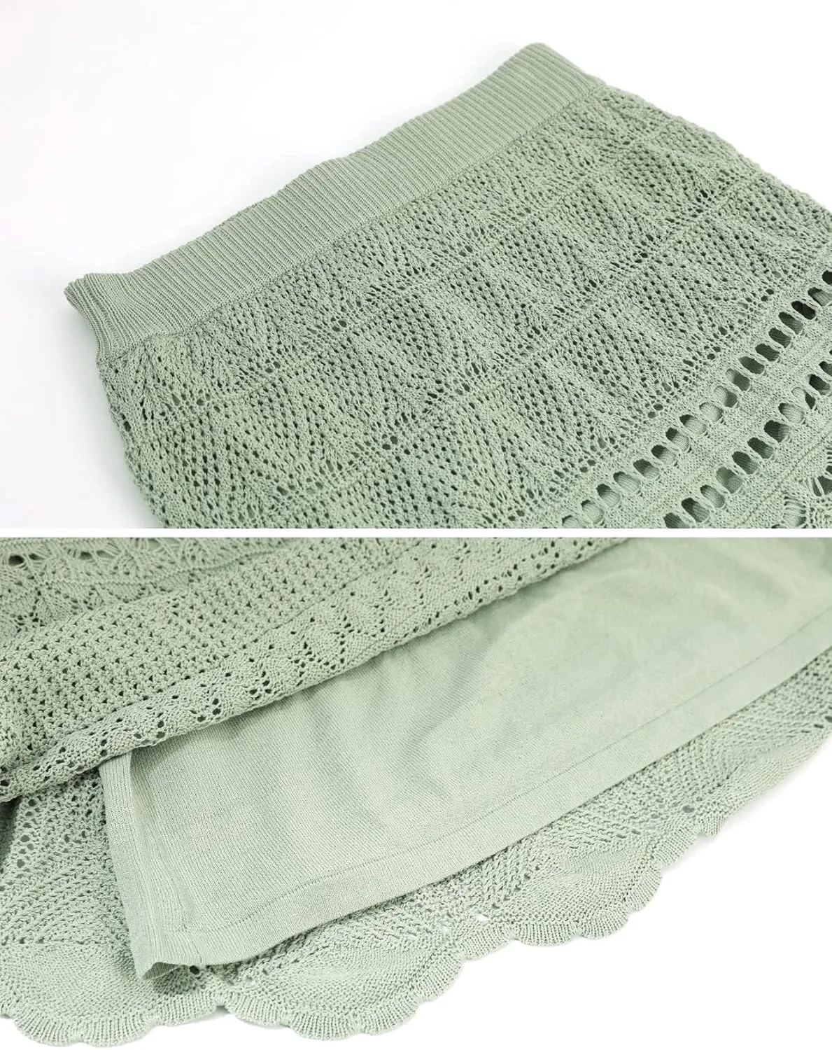 Women's Crochet Knitted Stretchy High Waist Hollow Out Lined Lace Maxi Skirt