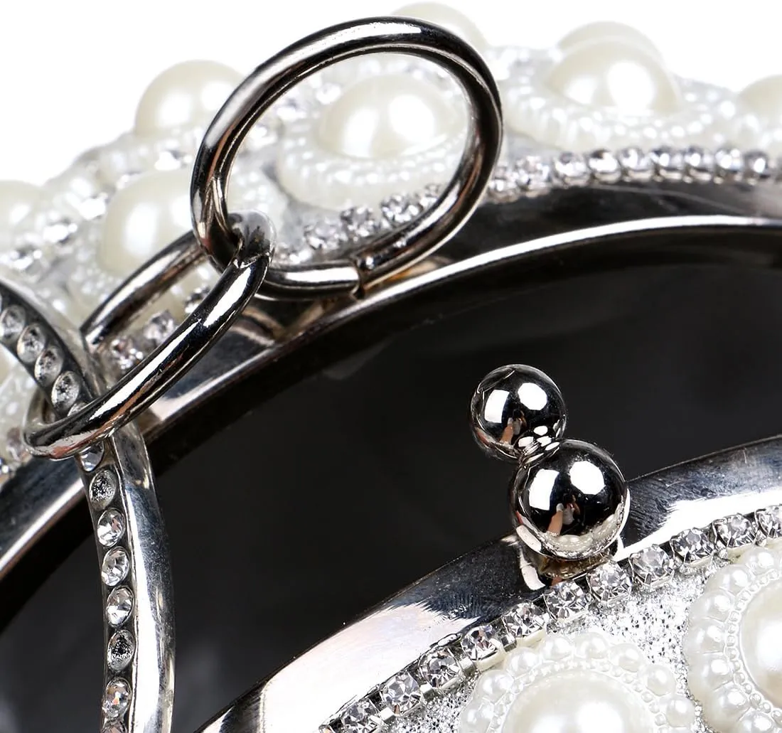 Women's Crystal Ball Round Evening Clutch Wedding Purse Wristlet Bag
