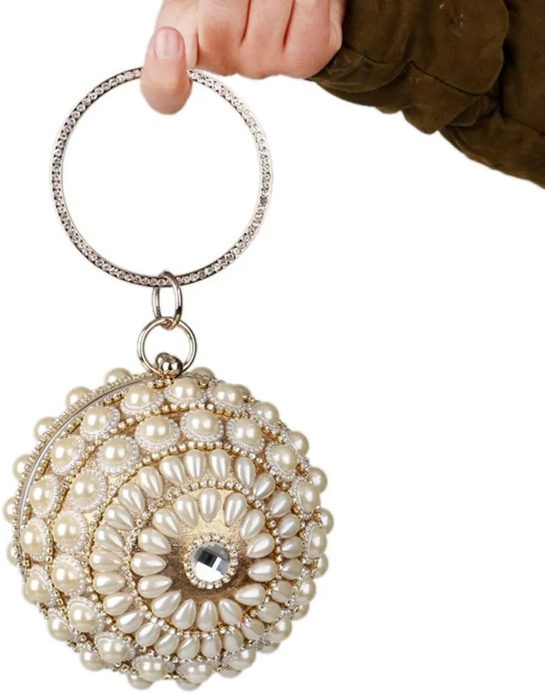 Women's Crystal Ball Round Evening Clutch Wedding Purse Wristlet Bag