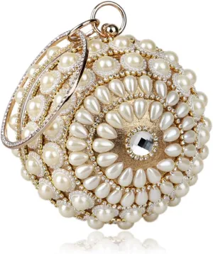 Women's Crystal Ball Round Evening Clutch Wedding Purse Wristlet Bag