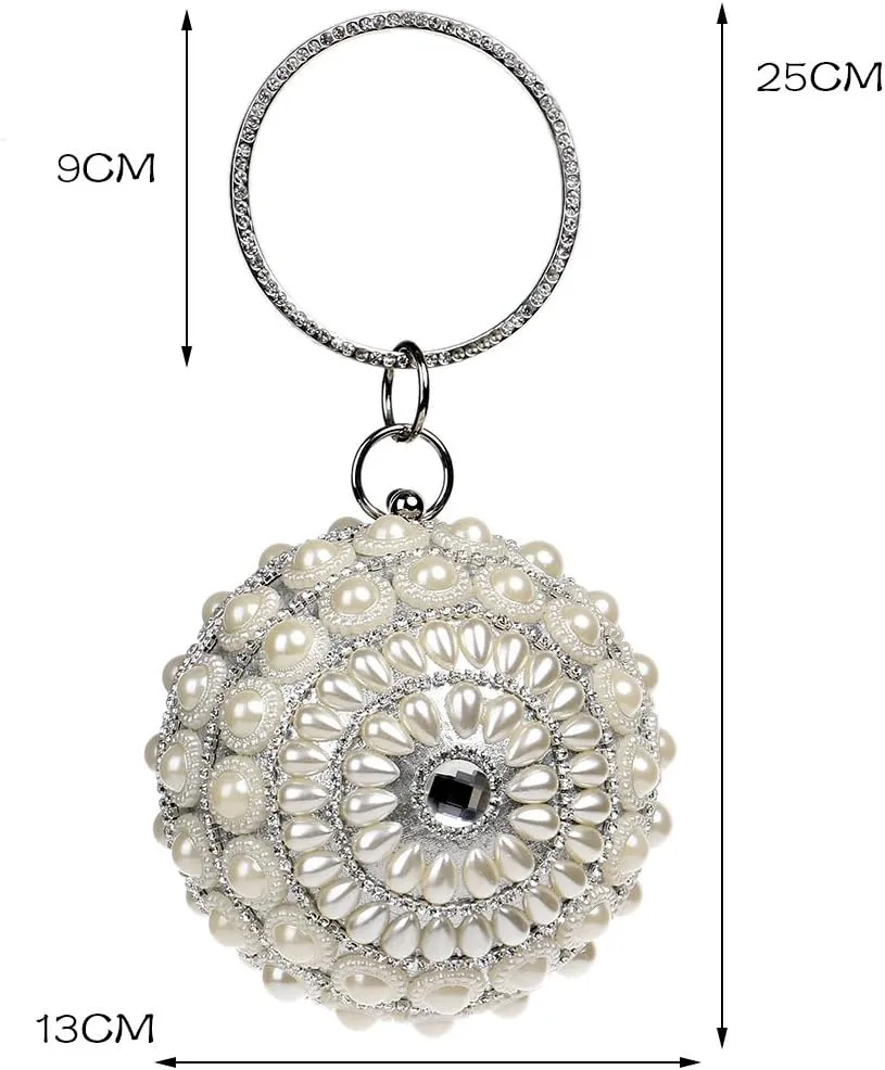 Women's Crystal Ball Round Evening Clutch Wedding Purse Wristlet Bag