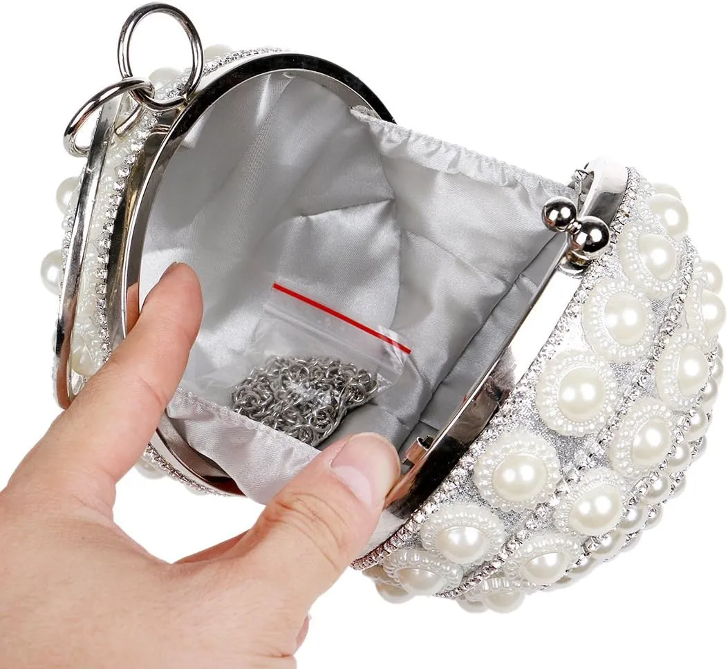 Women's Crystal Ball Round Evening Clutch Wedding Purse Wristlet Bag