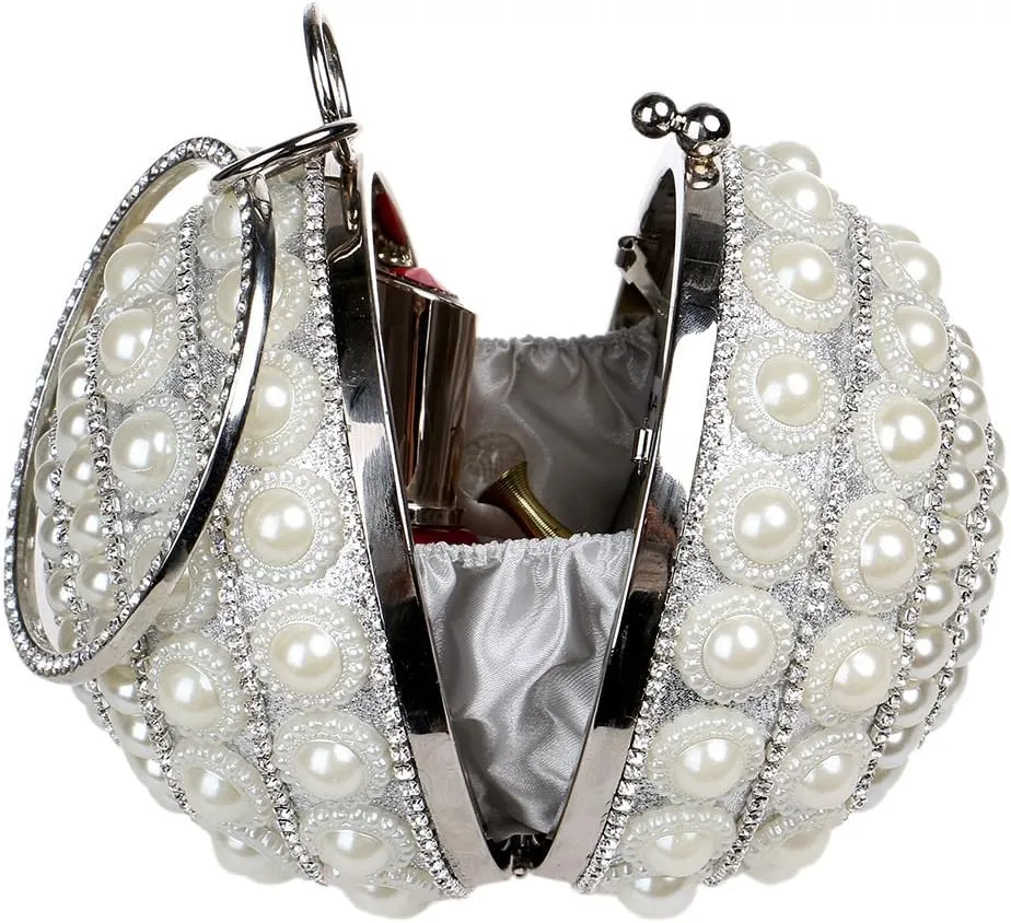 Women's Crystal Ball Round Evening Clutch Wedding Purse Wristlet Bag