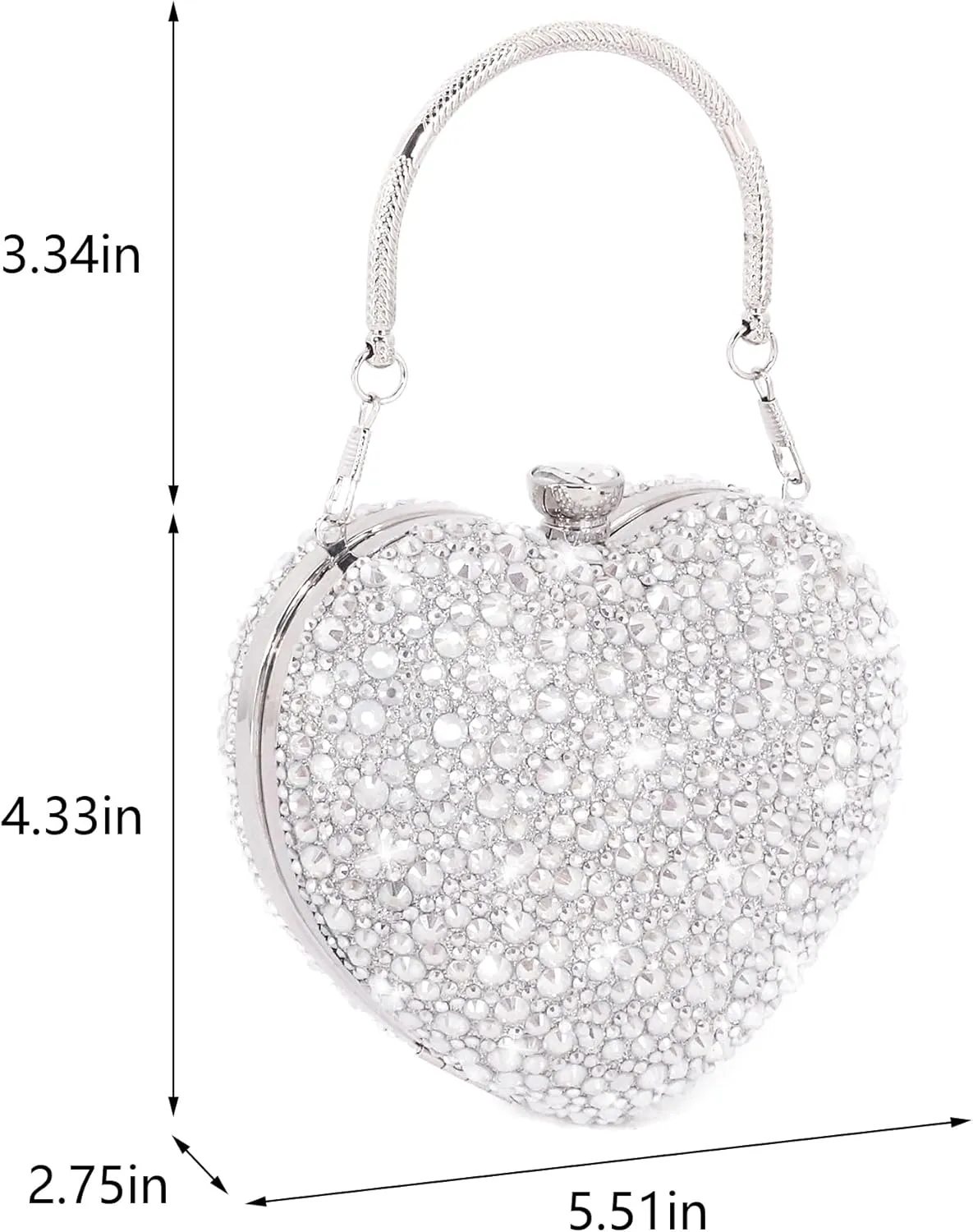 Womens Elegant Heart Type Evening Bag Shiny Rhinestone Clutch Purse Party Wedding Prom Handbag Chain Shoulder Bag