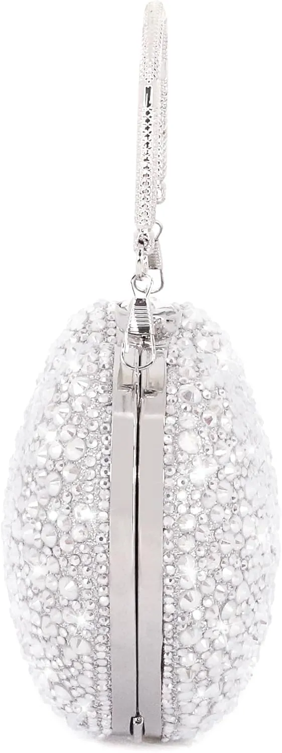 Womens Elegant Heart Type Evening Bag Shiny Rhinestone Clutch Purse Party Wedding Prom Handbag Chain Shoulder Bag