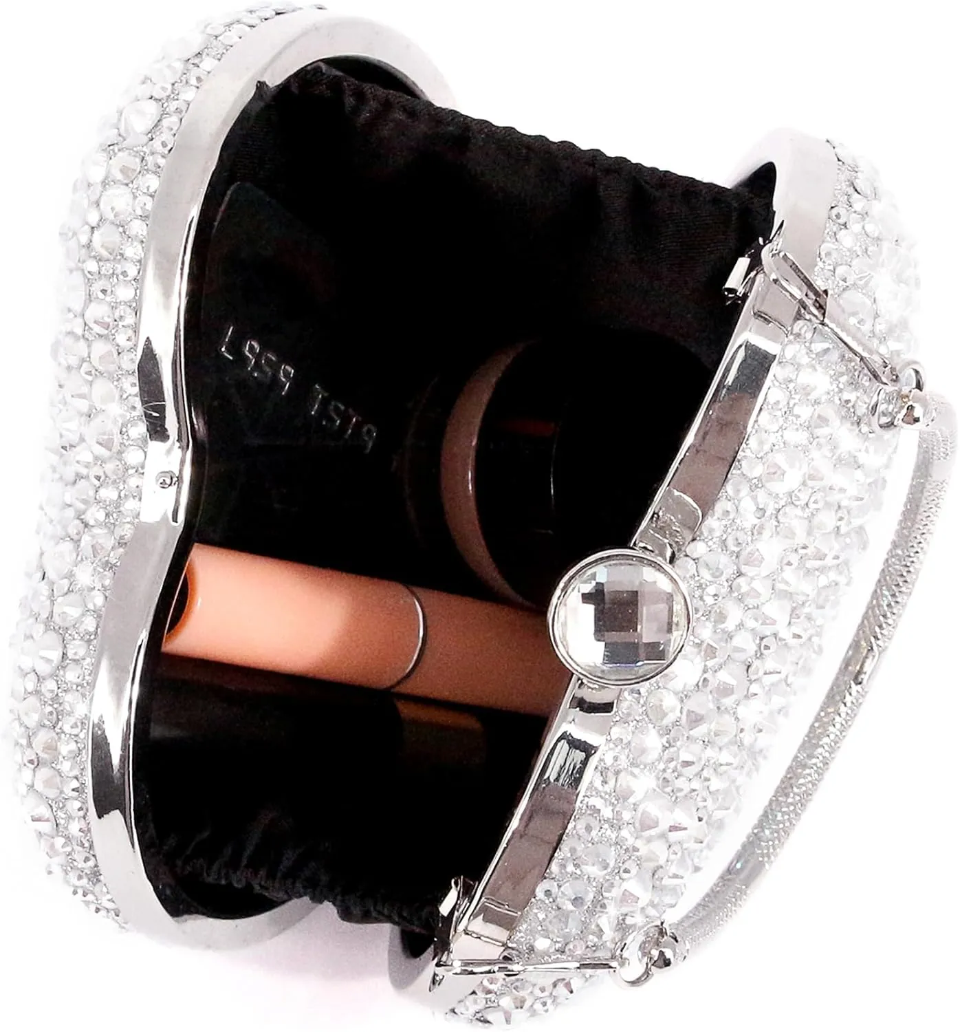 Womens Elegant Heart Type Evening Bag Shiny Rhinestone Clutch Purse Party Wedding Prom Handbag Chain Shoulder Bag