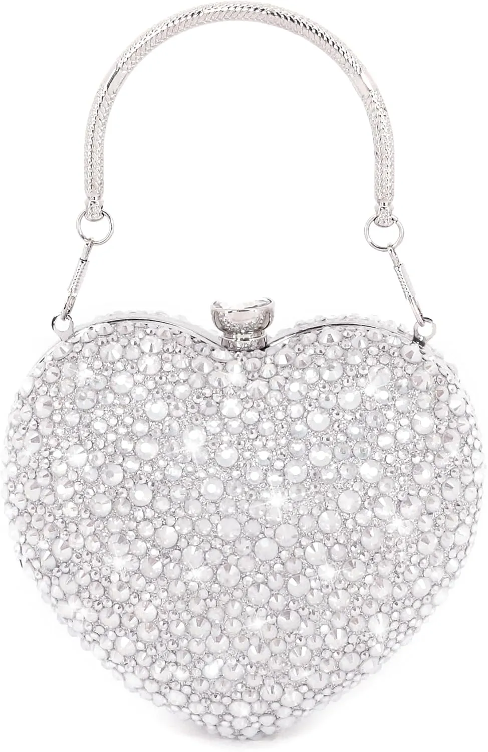 Womens Elegant Heart Type Evening Bag Shiny Rhinestone Clutch Purse Party Wedding Prom Handbag Chain Shoulder Bag