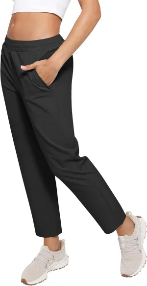 Womens Golf Pants Quick Dry Ultra Light Stretch Pockets Soft Workout Pants for Travel with Inside Drawstrings