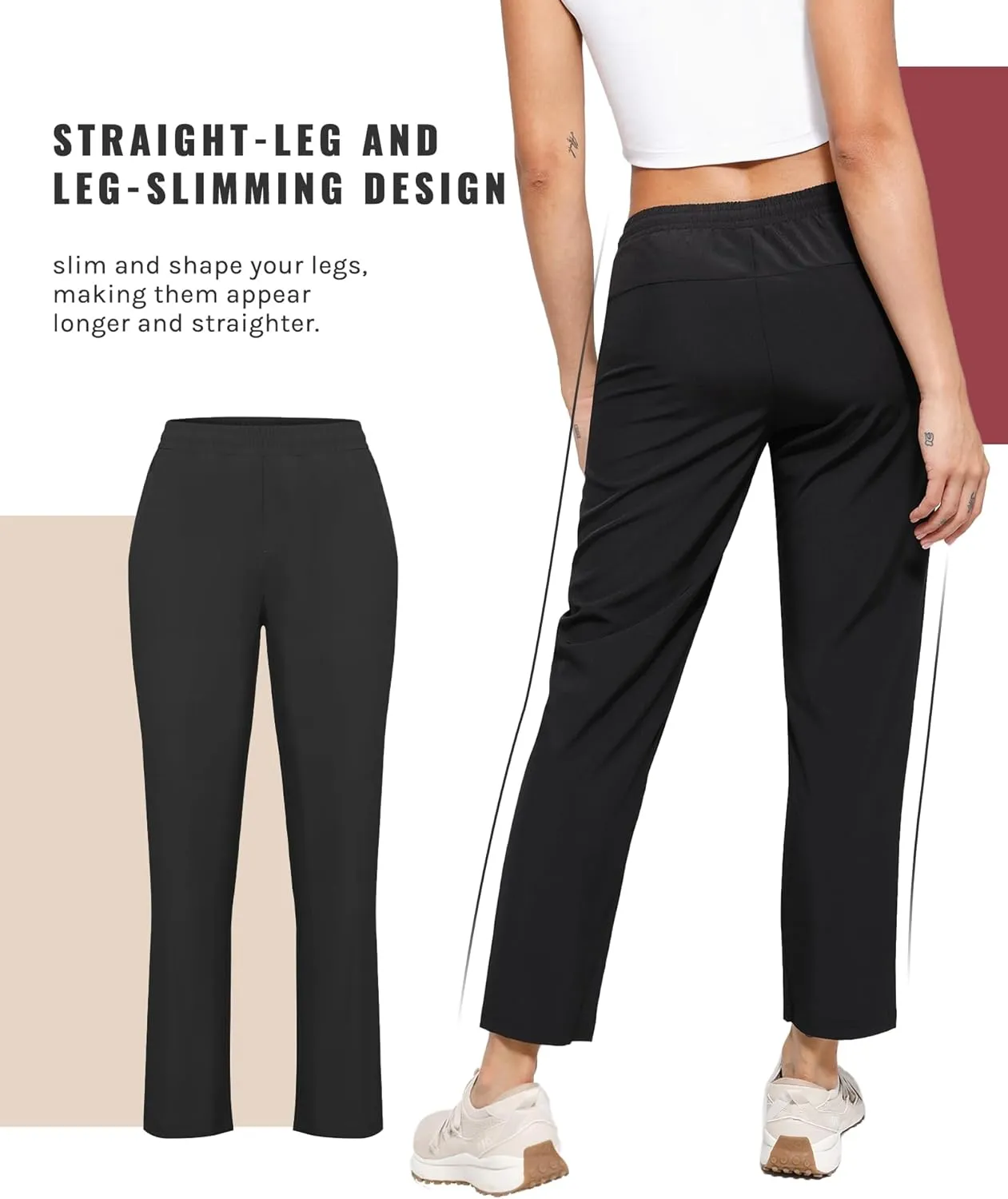 Womens Golf Pants Quick Dry Ultra Light Stretch Pockets Soft Workout Pants for Travel with Inside Drawstrings