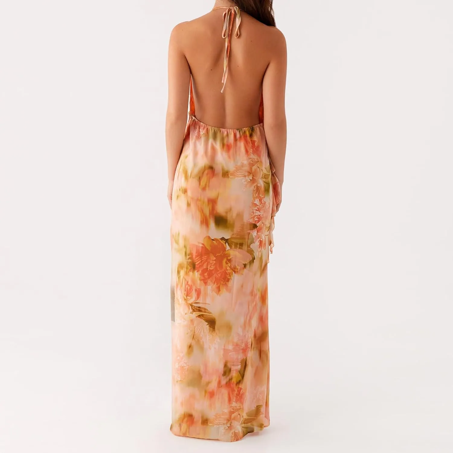 Women's Halter Bodycon Dress Cowl Neck Tie Backless Maxi Dresses Y2k Formal Cocktail Going Out Beachwear