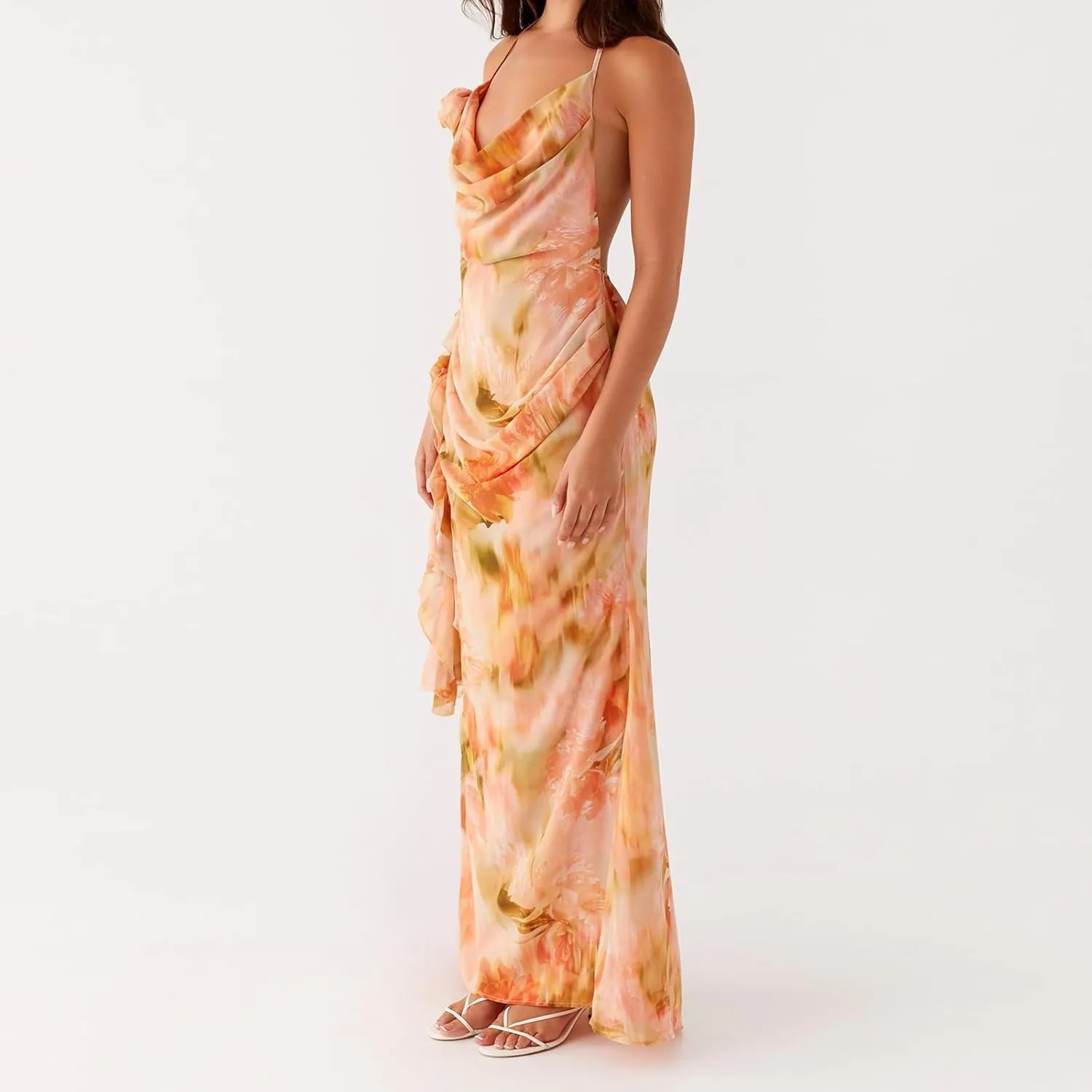 Women's Halter Bodycon Dress Cowl Neck Tie Backless Maxi Dresses Y2k Formal Cocktail Going Out Beachwear