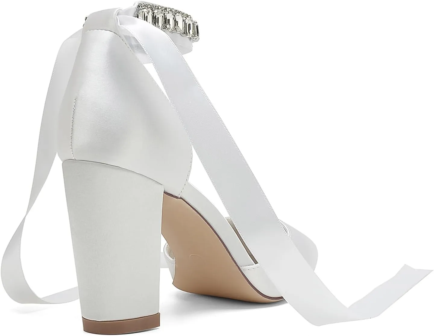 Women's High Chunky Closed Toe Block Heels Satin Crystal Wedding Party Pumps Shoes for Prom Evening Party