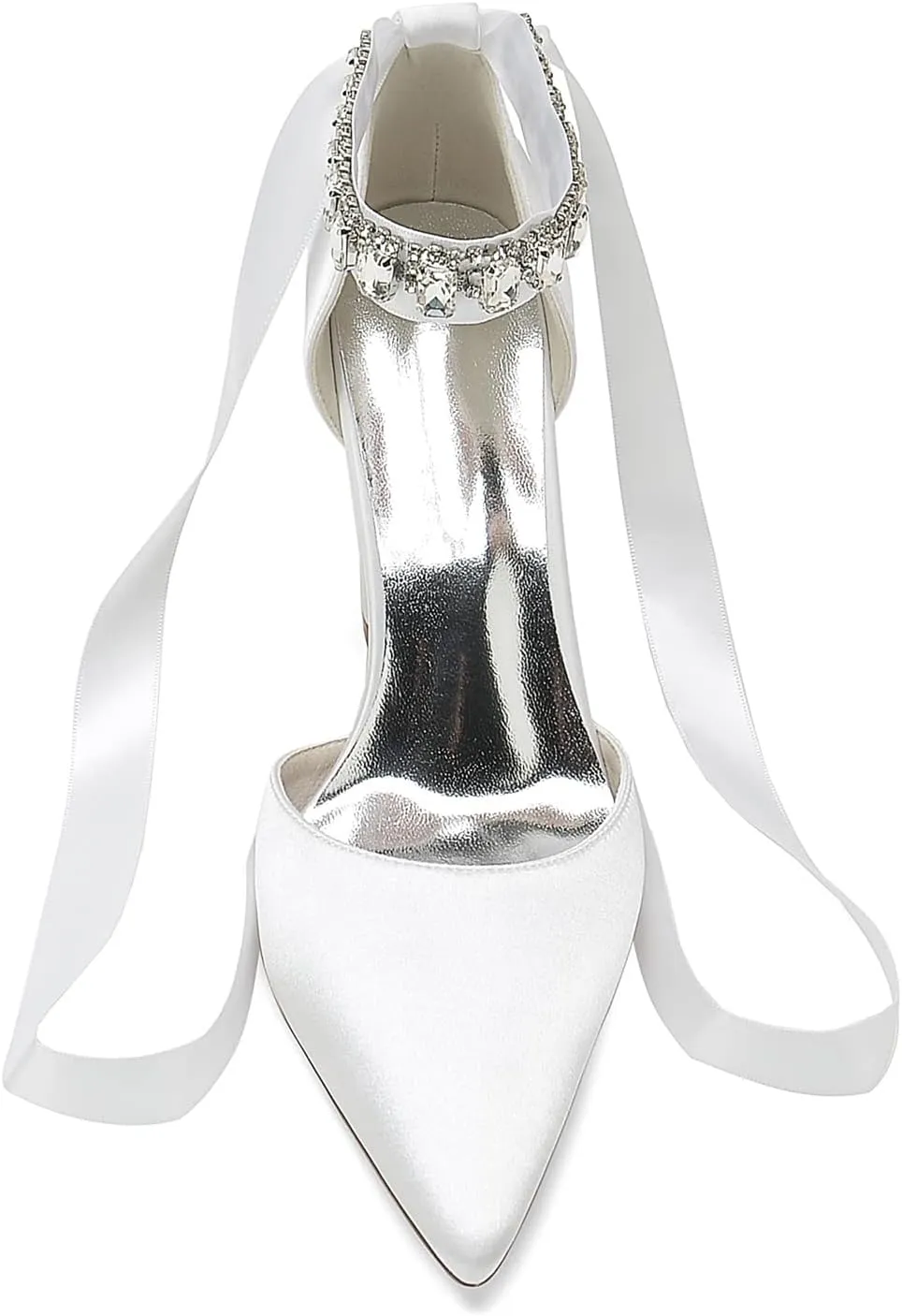 Women's High Chunky Closed Toe Block Heels Satin Crystal Wedding Party Pumps Shoes for Prom Evening Party