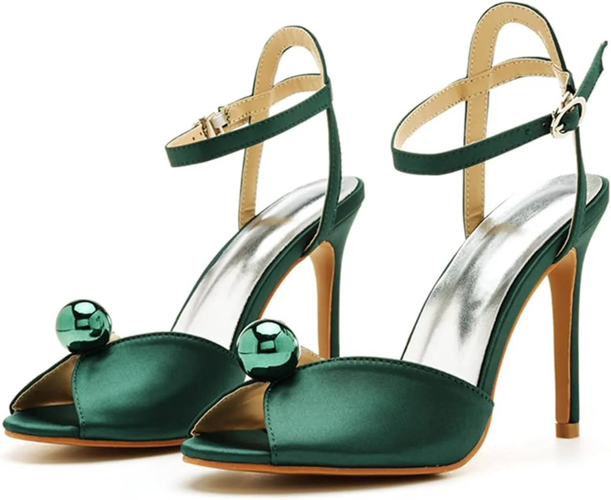 Women's High Heel Sandals Satin Ankle Strap Evening Wedding Bridal Stiletto Heels Peep Toe Sandals