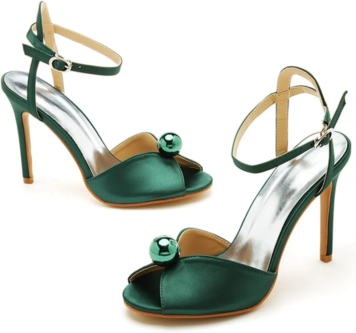 Women's High Heel Sandals Satin Ankle Strap Evening Wedding Bridal Stiletto Heels Peep Toe Sandals