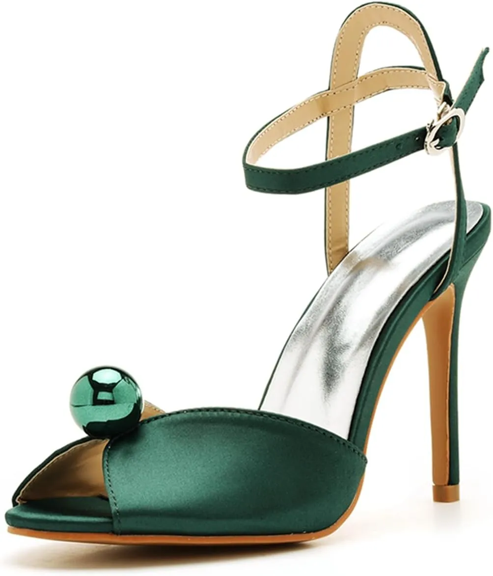 Women's High Heel Sandals Satin Ankle Strap Evening Wedding Bridal Stiletto Heels Peep Toe Sandals