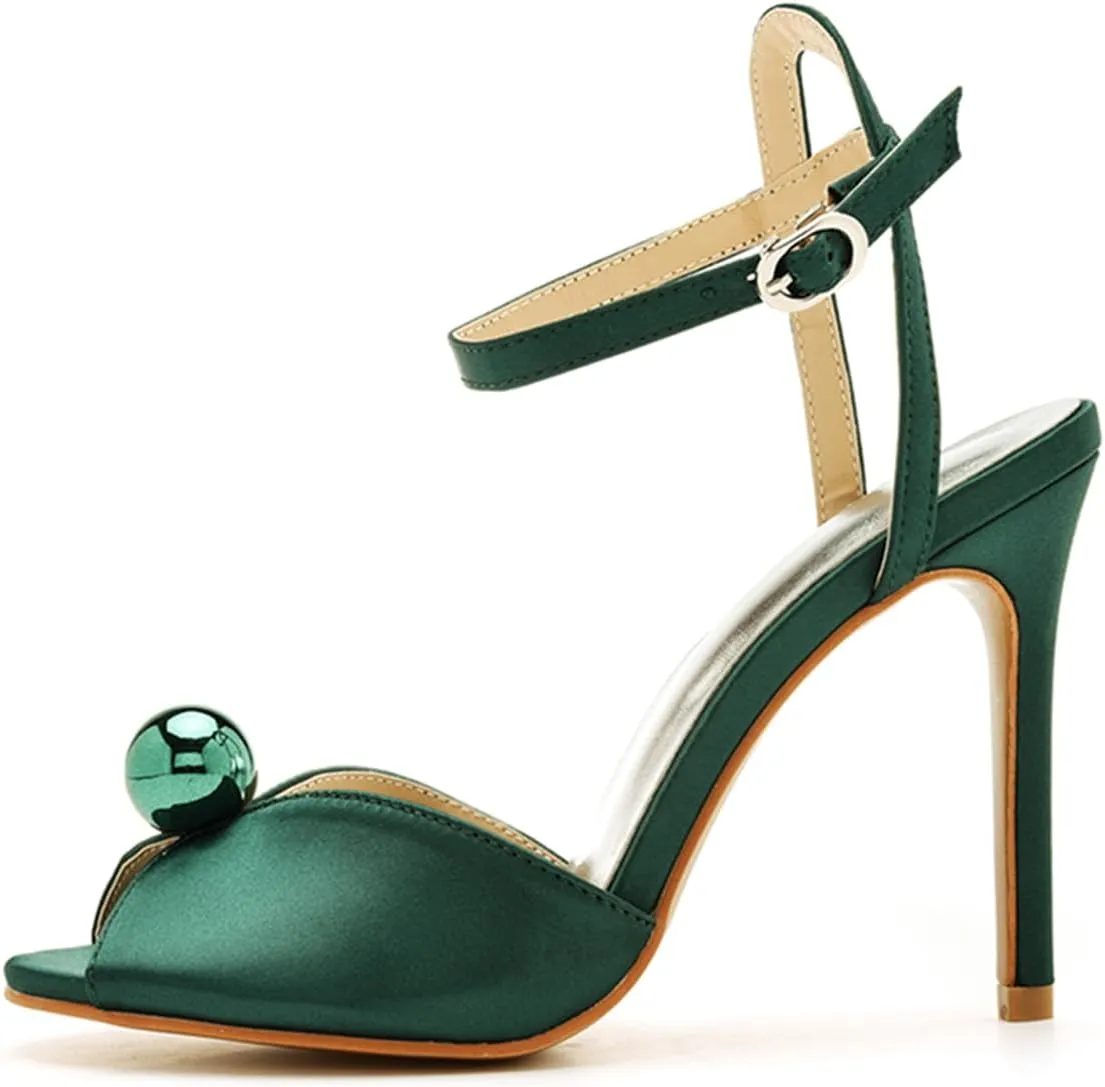 Women's High Heel Sandals Satin Ankle Strap Evening Wedding Bridal Stiletto Heels Peep Toe Sandals