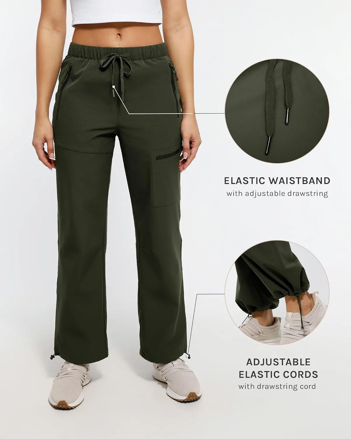 Women's Hiking Cargo Pants Quick Dry Lightweight Joggers with Multiple Zipper Pockets Adjustable Cuffs for Travel